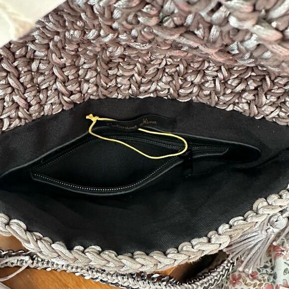 Catarina Mina Mira Handbag in Argenta Gris Crochet Pewter Silver Satin Threads - Picture 11 of 14